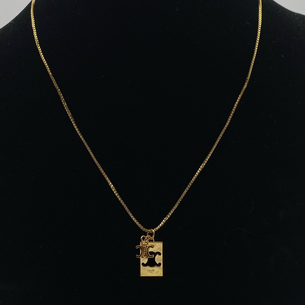 Authentic Celine Gold Plated Triomphe  Pendant Necklace W Charm
